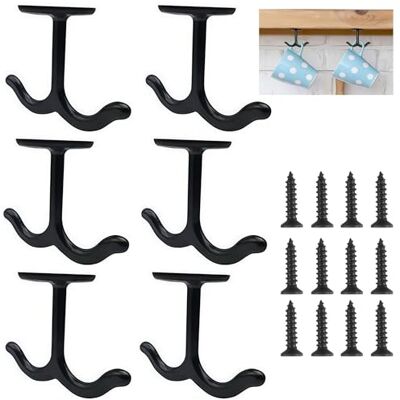 NNNJunhua Zinklegering plafond dubbele haak kast kledingkast jas handdoek hoed haak haken onder kast plank 6 stuks (zwart) NNNJunhua Zinklegering plafond dubbele haak kast kledingkast jas handdoek hoed haak haken onder kast plank 6 stuks (zwart)