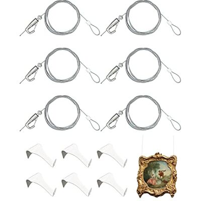 NACETURE Picture Hanging Kit Foto-railhaken met 6 van elke witte railhaken, 183 cm onzichtbaar luskoord, 6 verstelbare haken, roestvrijstalen sierhangers nylon en stalen kabel (6 stuks) NACETURE Picture Hanging Kit Foto-railhaken met 6 van elke witte railhaken, 183 cm onzichtbaar luskoord, 6 verstelbare haken, roestvrijstalen sierhangers nylon en stalen kabel (6 stuks)