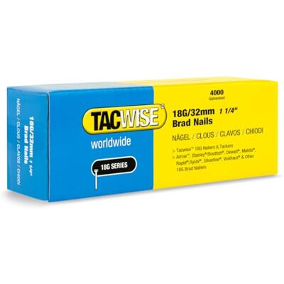 TACWISE 1712 Verzinkte Bradnagels Type 18G / 32 mm, 4000 Stuks TACWISE 1712 Verzinkte Bradnagels Type 18G / 32 mm, 4000 Stuks