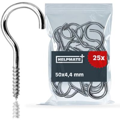 HELPMATE Waslijnhaken 50 x 4,4 x 17 x 13 mm – galvanisch verzinkt staal – 25 stuks – robuuste schroefhaken voor bevestiging van waslijnen HELPMATE Waslijnhaken 50 x 4,4 x 17 x 13 mm – galvanisch verzinkt staal – 25 stuks – robuuste schroefhaken voor bevestiging van waslijnen