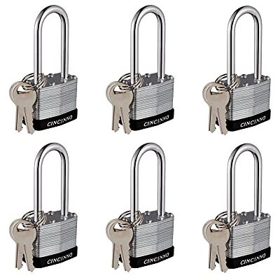 CINCINNO Gelamineerde Heavy Duty Hangsloten Gelijksluitend Set van 6, Sleutelslot van 1-9/16" (40mm) Brede Body 2" Lange Sluiting Hangsloten met dezelfde sleutels CINCINNO Gelamineerde Heavy Duty Hangsloten Gelijksluitend Set van 6, Sleutelslot van 1-9/16" (40mm) Brede Body 2" Lange Sluiting Hangsloten met dezelfde sleutels