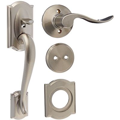 SCHLAGE F93 CAM 619 Acc Camelot Dummy Style Handvat Set met Accent Interieur Rechterhandhendel, Satijn SCHLAGE F93 CAM 619 Acc Camelot Dummy Style Handvat Set met Accent Interieur Rechterhandhendel, Satijn