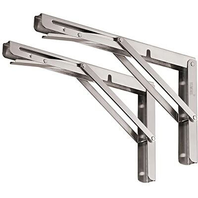 YUMORE Inklapbare plankbeugels, 30 cm, maximale belasting: 150 kg, roestvrij staal, voor tafel/werkbank, ruimtebesparende planksteun voor zelfmontage, 2 stuks YUMORE Inklapbare plankbeugels, 30 cm, maximale belasting: 150 kg, roestvrij staal, voor tafel/werkbank, ruimtebesparende planksteun voor zelfmontage, 2 stuks