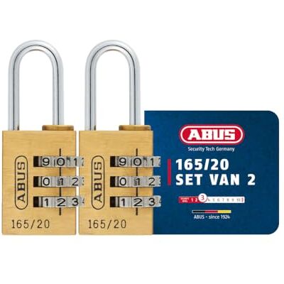 ABUS cijferslot 165/20 messing hangslot set van 2 met individueel instelbare cijfercode kofferslot/lockerslot veiligheidsniveau 3 ABUS cijferslot 165/20 messing hangslot set van 2 met individueel instelbare cijfercode kofferslot/lockerslot veiligheidsniveau 3