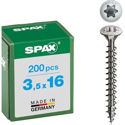 Spax Roestvrij Staal Schroeven - 3,5x16mm - 200 Stuks - Verzonken kop - T-STAR plus T15 - 4CUT Spax Roestvrij Staal Schroeven - 3,5x16mm - 200 Stuks - Verzonken kop - T-STAR plus T15 - 4CUT