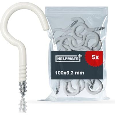 HELPMATE Waslijnhaken 100 x 6,2 x 28 x 24 mm – kunststof gecoat staal in wit – 5 stuks – robuuste schroefhaken voor bevestiging van waslijnen HELPMATE Waslijnhaken 100 x 6,2 x 28 x 24 mm – kunststof gecoat staal in wit – 5 stuks – robuuste schroefhaken voor bevestiging van waslijnen