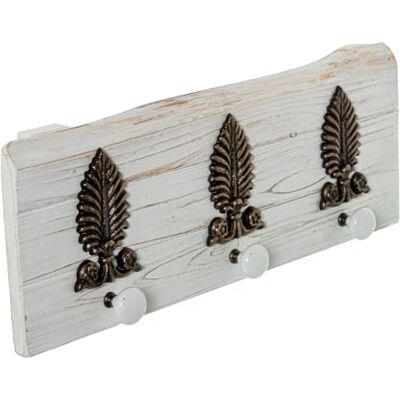 DRW Wandkapstok van hout met 3 keramische haken en metalen versieringen, wit en goud, 48 x 7 x 18 cm DRW Wandkapstok van hout met 3 keramische haken en metalen versieringen, wit en goud, 48 x 7 x 18 cm