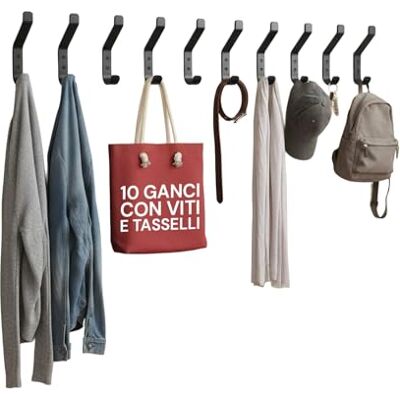 Avilia Wandhaken, set van 10, wandgarderobe van metaal met schroeven en pluggen inbegrepen, krasbestendig, corrosiebestendig, haken voor badkamer, keuken, garage en kantoor, dubbele gaten, modern Avilia Wandhaken, set van 10, wandgarderobe van metaal met schroeven en pluggen inbegrepen, krasbestendig, corrosiebestendig, haken voor badkamer, keuken, garage en kantoor, dubbele gaten, modern