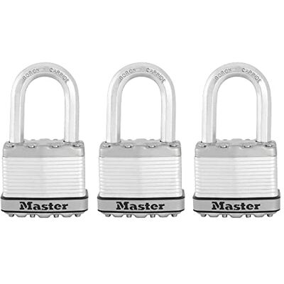 Master Lock M5XTRILF Magnum Gelamineerd Staal Gelijkwaardig Hangslot, Zilver, Pack van 3 Master Lock M5XTRILF Magnum Gelamineerd Staal Gelijkwaardig Hangslot, Zilver, Pack van 3
