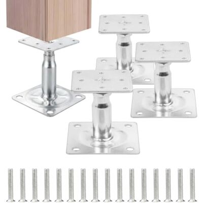 Relaxdays paalhouders set van 4, hoogteverstelbaar 100-150 mm, zilver paalvoet, houtbescherming 9,5x9,5 cm, stalen voet Relaxdays paalhouders set van 4, hoogteverstelbaar 100-150 mm, zilver paalvoet, houtbescherming 9,5x9,5 cm, stalen voet