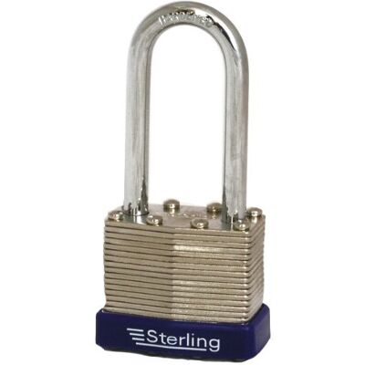 Sterling LPL242 40mm Dubbel Sluitend Gelamineerd Hangslot met Lange Beugel, Chroom en Blauw Sterling LPL242 40mm Dubbel Sluitend Gelamineerd Hangslot met Lange Beugel, Chroom en Blauw