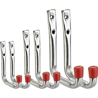 Connex Assortiment wandhaken 6-delig 3 verschillende maten belastbaar tot 15 kg met beschermende rubberen kap verzinkt/universele haak/montagehaken voor garage/opberghulp / DY31000 Connex Assortiment wandhaken 6-delig 3 verschillende maten belastbaar tot 15 kg met beschermende rubberen kap verzinkt/universele haak/montagehaken voor garage/opberghulp / DY31000