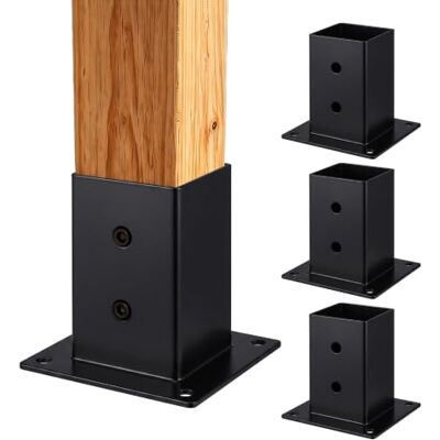 Relaxdays stalen paaldragers, set van 4, verzinkt, zwart paalvoet om vast te schroeven, houtbescherming 9 x 9 cm Relaxdays stalen paaldragers, set van 4, verzinkt, zwart paalvoet om vast te schroeven, houtbescherming 9 x 9 cm
