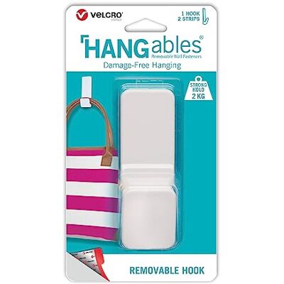 VELCRO Brand VELCRO Merk HANGables® Afneembare Grote Haak Sterke Zelfklevende Haak om Schadevrij op te hangen Wit Houdt tot 2 kg per haak Set van 1 VELCRO Brand VELCRO Merk HANGables® Afneembare Grote Haak Sterke Zelfklevende Haak om Schadevrij op te hangen Wit Houdt tot 2 kg per haak Set van 1