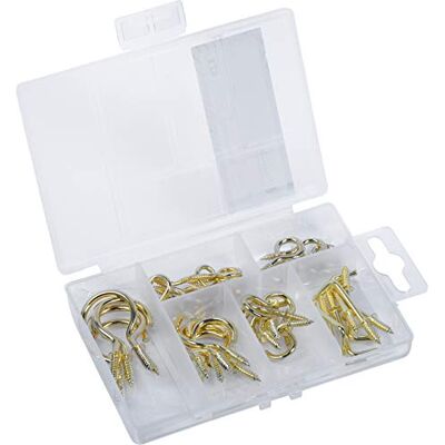 Connex DP8500104 - 42-delige messing- en zinkschroeven/haakset in transparante kunststof doos - hardwarekit Connex DP8500104 - 42-delige messing- en zinkschroeven/haakset in transparante kunststof doos - hardwarekit