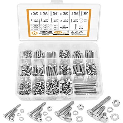 VIGRUE 535 stuks M3, M4, M5, M6, zeskantschroeven, roestvrij staal, A2 schroeven, set met moeren, sluitringen, DIN933, bouten met volledige schroefdraad, machineschroeven, schroefdraadschroeven voor VIGRUE 535 stuks M3, M4, M5, M6, zeskantschroeven, roestvrij staal, A2 schroeven, set met moeren, sluitringen, DIN933, bouten met volledige schroefdraad, machineschroeven, schroefdraadschroeven voor