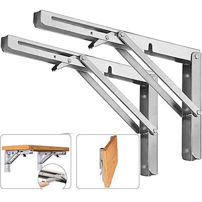 ANDICEQY Opvouwbare plankbeugels, maximale belasting 136 kg, zware roestvrijstalen inklapbare wandgemonteerde plankbeugels voor tafel, ruimtebesparende doe-het-zelf beugel, 2 stuks ANDICEQY Opvouwbare plankbeugels, maximale belasting 136 kg, zware roestvrijstalen inklapbare wandgemonteerde plankbeugels voor tafel, ruimtebesparende doe-het-zelf beugel, 2 stuks