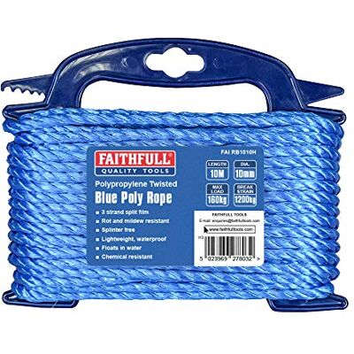 Faithfull FAIRB1010H Blauw Gedraaide Poly Touw 10mm Dia x 10M 160kg Max Lading, Brekende Stam 1200kg Faithfull FAIRB1010H Blauw Gedraaide Poly Touw 10mm Dia x 10M 160kg Max Lading, Brekende Stam 1200kg