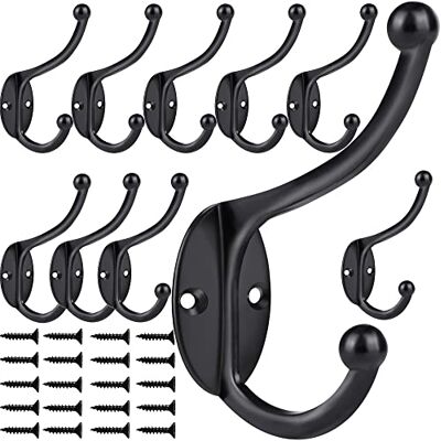 ZEYU 10 Stks Hardware Handdoekhaken voor Hangende Jassen Dubbele Geen Roest Zwarte Gewaad Haken Wandmontage met Schroeven voor Sleutel, Handdoek, Tassen, Beker, Hoed ZEYU 10 Stks Hardware Handdoekhaken voor Hangende Jassen Dubbele Geen Roest Zwarte Gewaad Haken Wandmontage met Schroeven voor Sleutel, Handdoek, Tassen, Beker, Hoed