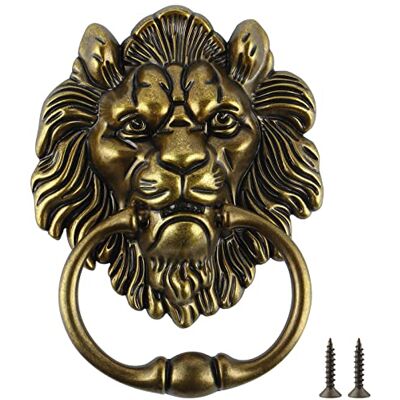 MOLIGOU Leeuwenkop deurklopper, 6 inch decoratieve voordeurklopper, antieke leeuwdeurring trekgreep (antiek brons) MOLIGOU Leeuwenkop deurklopper, 6 inch decoratieve voordeurklopper, antieke leeuwdeurring trekgreep (antiek brons)