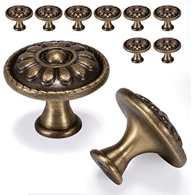 Fecraf 10 Pack Antique Brass Cabinet Knobs, Vintage Retro Drawer Knobs, Solid Round Dresser Knobs for Nightstands Single Hole Cabinet Hardware, Diameter 1.18in Fecraf 10 Pack Antique Brass Cabinet Knobs, Vintage Retro Drawer Knobs, Solid Round Dresser Knobs for Nightstands Single Hole Cabinet Hardware, Diameter 1.18in