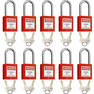 SAFBY Lockout Tagout Sloten, veiligheidshangslot, verschillend met Loto-veiligheidshangsloten voor Lock Out Tag Out,10 STKS met nummer (rood 1-10) SAFBY Lockout Tagout Sloten, veiligheidshangslot, verschillend met Loto-veiligheidshangsloten voor Lock Out Tag Out,10 STKS met nummer (rood 1-10)