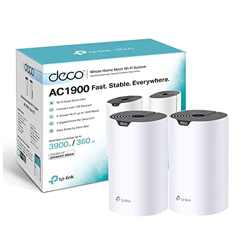 TP-Link Deco S7 AC1900 Whole Mesh Wi-Fi-systeem, Dual-Band met Gigabit-poorten, dekking tot 3.900 ft2, Sluit tot 150 apparaten, 1,2 GHz CPU, werk met Amazon Alexa, Ouderlijk toezicht, Pack van 2