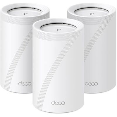 TP-Link Deco BE65 Wi-Fi 7 Mesh WLAN Set (3 Pack), Tri-Band 5760 Mbit/s (6 GHz) + 2880 Mbit/s (5 GHz) + 574 Mbit/s (2,4 GHz), 6 streams, 4 × 2,5G-poorten, 1 x USB 3.0 TP-Link Deco BE65 Wi-Fi 7 Mesh WLAN Set (3 Pack), Tri-Band 5760 Mbit/s (6 GHz) + 2880 Mbit/s (5 GHz) + 574 Mbit/s (2,4 GHz), 6 streams, 4 × 2,5G-poorten, 1 x USB 3.0