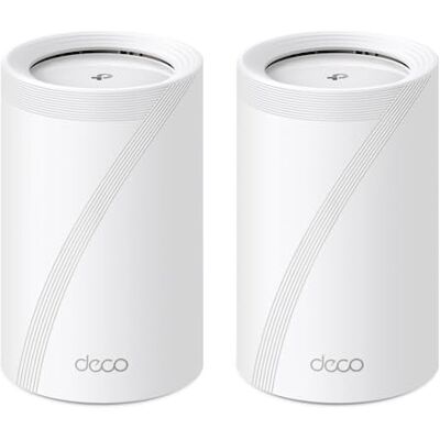 TP-Link Deco BE65 (2-pack) Wi-Fi 7 Mesh WLAN Set (3 stuks), Triband 5760 Mbit/s (6 GHz) + 2880 Mbit/s (5 GHz) + 574 Mbit/s (2,4 GHz), 6 overdrachten, 4 poorten 2,5 G, 1 USB 3.0 TP-Link Deco BE65 (2-pack) Wi-Fi 7 Mesh WLAN Set (3 stuks), Triband 5760 Mbit/s (6 GHz) + 2880 Mbit/s (5 GHz) + 574 Mbit/s (2,4 GHz), 6 overdrachten, 4 poorten 2,5 G, 1 USB 3.0