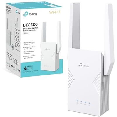 TP-Link WiFi 7 RE225BE Dual-band WLAN-repeater BE3600Mbps, 1 gigabit-poort, krachtig voor thuis, compatibel met alle internetboxen, 2 externe antennes, 160 MHz, MLO, 4K-QAM, Multi-Rus TP-Link WiFi 7 RE225BE Dual-band WLAN-repeater BE3600Mbps, 1 gigabit-poort, krachtig voor thuis, compatibel met alle internetboxen, 2 externe antennes, 160 MHz, MLO, 4K-QAM, Multi-Rus