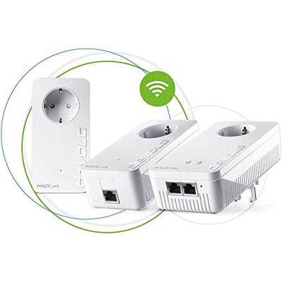 Devolo 8711 Magic 1-1200 Wifi AC Gaming Kit dLAN 2.0: Ideaal voor gaming, 3 Powerline-adapters voor betrouwbare WLAN AC eenvoudig via stroomkabel door muren en plafond, wit Devolo 8711 Magic 1-1200 Wifi AC Gaming Kit dLAN 2.0: Ideaal voor gaming, 3 Powerline-adapters voor betrouwbare WLAN AC eenvoudig via stroomkabel door muren en plafond, wit