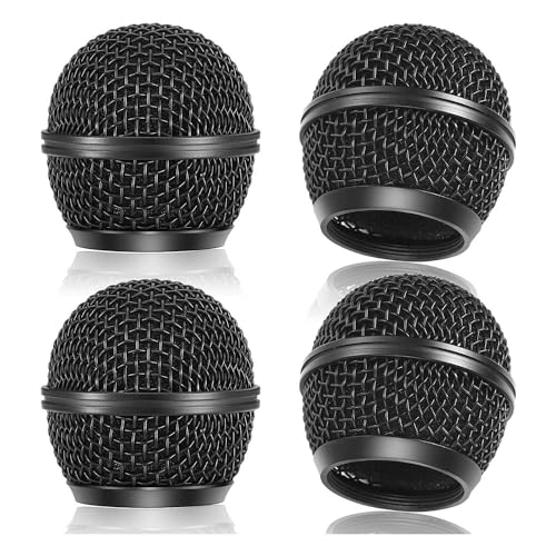 ISTOVO 4 stuks mesh-microfoon-grillkop-microfoon-mesh-koppen voor draadloze SM58-microfoon en bekabelde microfoons, zwart