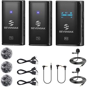 SevenOak Draadloos Lavalier microfoonsysteem, met OLED, 2,4 GHz dual microfoon met stereo/mono voor camera, telefoon, iPhone, PC, video-opname, interview, vlog live stream, SKM-W4 K2 (2 TX+1 RX) SevenOak Draadloos Lavalier microfoonsysteem, met OLED, 2,4 GHz dual microfoon met stereo/mono voor camera, telefoon, iPhone, PC, video-opname, interview, vlog live stream, SKM-W4 K2 (2 TX+1 RX)