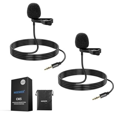 NEEWER Lavalier Reversmicrofoon (2 stuks), omnidirectionele condensator bedrade clip-on Lav-microfoon voor podium, YouTube Live Streaming, compatibel met Rode Wireless GO II 2 DJI draadloze NEEWER Lavalier Reversmicrofoon (2 stuks), omnidirectionele condensator bedrade clip-on Lav-microfoon voor podium, YouTube Live Streaming, compatibel met Rode Wireless GO II 2 DJI draadloze