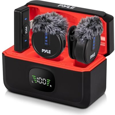 Pyle Draadloos Lavalier Microfoonsysteem Ruisonderdrukkende clip-on microfoon met magnetische bevestiging, 8H batterij, oplaadkoffer, windschermen USB-C Plug & Play voor vlogging, interviews Pyle Draadloos Lavalier Microfoonsysteem Ruisonderdrukkende clip-on microfoon met magnetische bevestiging, 8H batterij, oplaadkoffer, windschermen USB-C Plug & Play voor vlogging, interviews