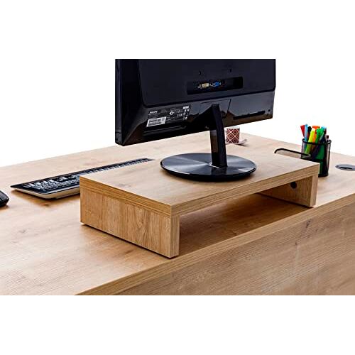 furni24 Monitorstandaard hout, laptop computer standaard, beeldschermstandaard, houten display stand voor laptop, verhogingsstandaard (50 x 27 x 10,5 uur, eiken)