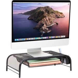 Mind Reader 'Raise' Metalen Mesh PC Laptop IMac Computer Monitor Stand Met Lade, Zwart Mind Reader 'Raise' Metalen Mesh PC Laptop IMac Computer Monitor Stand Met Lade, Zwart