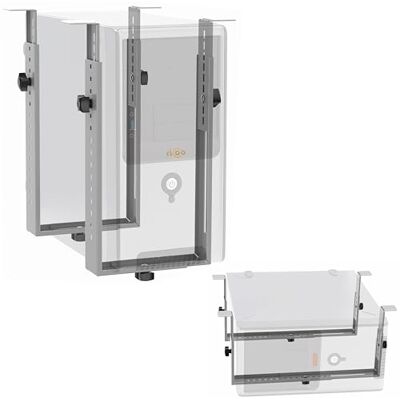 RICOO PC Houder Onder Bureau TRH02-S, in breedte en hoogte verstelbare computerhouder, verticale of horizontale onderbouw montage, CPU houder tot 35 kg, Zilver RICOO PC Houder Onder Bureau TRH02-S, in breedte en hoogte verstelbare computerhouder, verticale of horizontale onderbouw montage, CPU houder tot 35 kg, Zilver