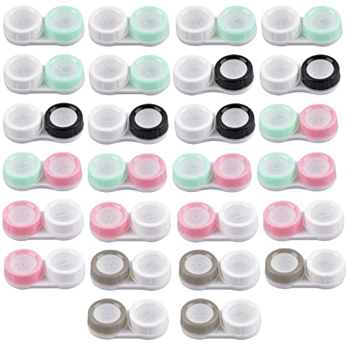 wangjiangda 26-pack reiscontactlenzen, draagbare contactlenzenhouder, contactlenssoaking opbergtas met L- en R-doppen, mini-doos container lekbestendig oogcontactgeval voor reizen naar huis, 5 kleuren, Aantal: 1 stuks.