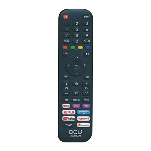 DCU TECNOLOGIC TV afstandsbediening voor Hisense LCD/LED-TV, inclusief toetsen voor Netflix, Prime Video, zwart