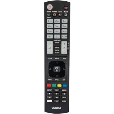 Hama Universele afstandsbediening voor LG TV's (infrarood, leerbaar, lichtgevende toetsen, slimme knop, Easy Mode functie, ergonomische hoofdtoetsen, 10 m bereik) zwart Hama Universele afstandsbediening voor LG TV's (infrarood, leerbaar, lichtgevende toetsen, slimme knop, Easy Mode functie, ergonomische hoofdtoetsen, 10 m bereik) zwart