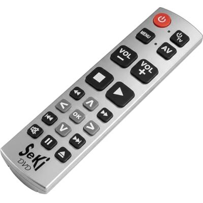 SeKi DVD zilver leren universele afstandsbediening met grote toetsen voor senioren + kinderen SeKi DVD zilver leren universele afstandsbediening met grote toetsen voor senioren + kinderen