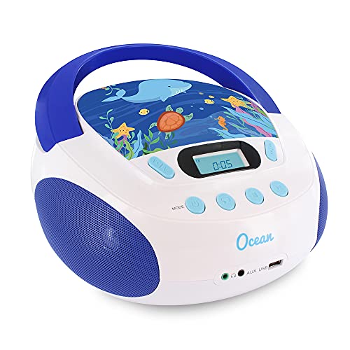 Metronic Radio/CD-speler voor kinderen, oceaan, met USB-/SD/AUX-IN-poort blauw/wit