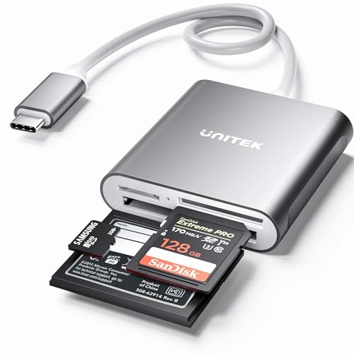 Unitek USB C SD-kaartlezer,  Aluminium 3-Slot USB 3.0 Type-C Flash-geheugenkaartlezer voor USB C-apparaat, ondersteunt SanDisk Compact Flash-geheugenkaart en Lexar Professional CompactFlash-kaart