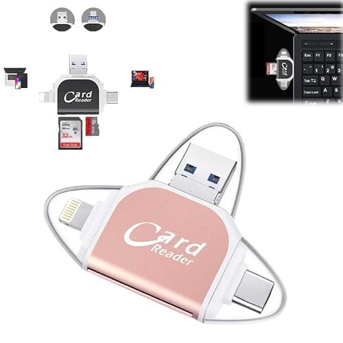 Generic Multi-Port 4-in-1 Universele SD TF-kaartlezer, SD/Micro SD-kaartlezer, Micro USB SD-kaartadapter, USB 3.0 externe geheugenkaartlezers compatibel met telefoon (roze)