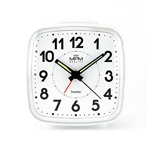 MPM Quality MPM Plastic Alarm Clock wekker, analoge wekker, eenvoudige bediening zonder tikken, wekker, analoge snooze en lichtfuncties, weken, wekker voor thuis, slaapkamer, kantoor, wekker, C01.3967.00, wit