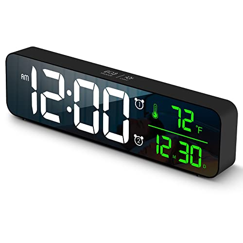 Abovsare Digitale klok, wekker voor slaapkamer, digitale klok groot display, datum en temperatuur weergave digitale wandklok, 10,4 inch, 12/24 uur, snooze, digitale wekker, wekker voor woonkamer. Zwart