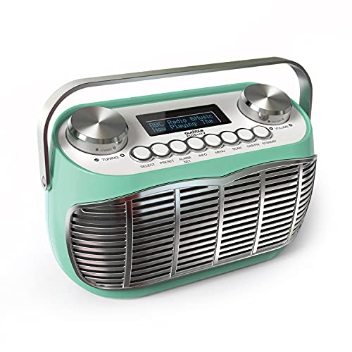 Audible Fidelity DETROIT DAB-wekker, retro radio, wekkers voor nachtkastje, netvoeding of batterij, FM-radio, DAB/DAB Plus-radio, lcd-display klokradio (groen)