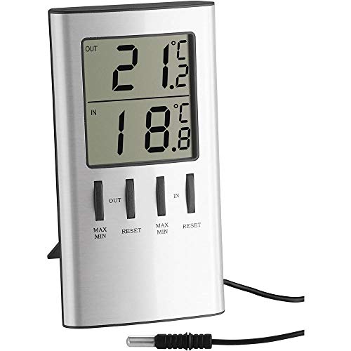 TFA Dostmann Digitale binnen-/buitenthermometer, buitentemperatuur, binnentemperatuur, ook ideaal voor vriezer/aquarium.