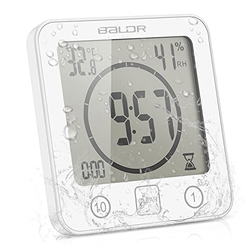 ONEVER Badkamerklok, digitale luchtvochtigheid, temperatuur, timer, LCD-display, touch-bediening, timer, alarm voor keuken, badkamer, wit